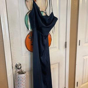 AZAZIE Dark Blue Satin Bridesmaid dress. One hook is broken. A12